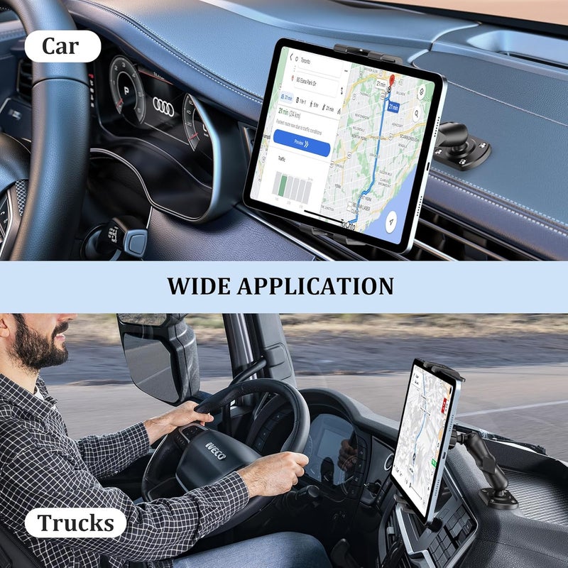 OHLPRO Tablet Holder for Car & Truck Dashboard Heavy Duty iPad Mount with Upgrade Double Spring Clamp & Drill Base 360° Rotating Arm for 5"-13" Tablets & Phones Kindle, Fit for Vehiclesa, Wall, Desk - Image 2